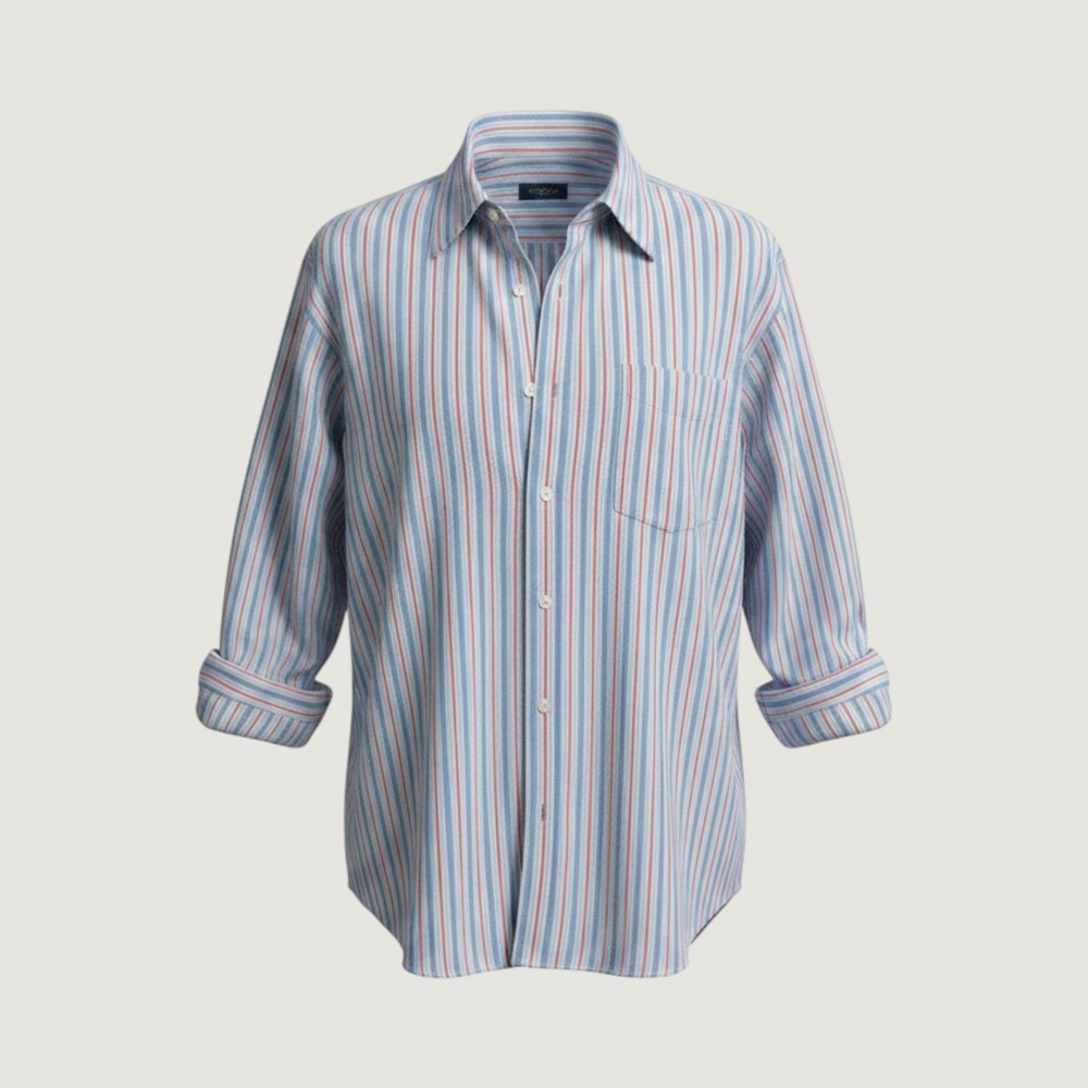 American Eagle Mens Large Button Down Shirt Blue Pink Striped Long Sleeve Cotton
